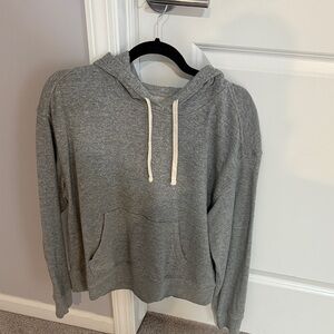 Gray Hoodie with White Drawstrings